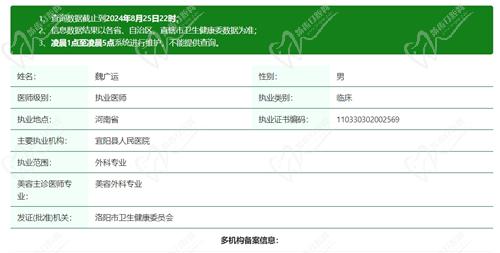 鄭州管城廣運醫(yī)療美容門診部魏廣運醫(yī)生資質